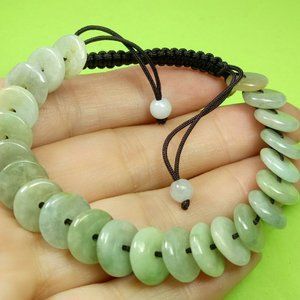 Certified Green Burma Natural A Jade Jadeite Hand-Knitting Circle Bead Bracelet